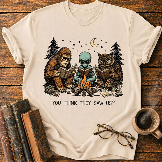 Three Curious Readers by the Campfire T-Shirt