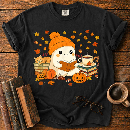Cute Ghost Reading Book Halloween T-Shirt