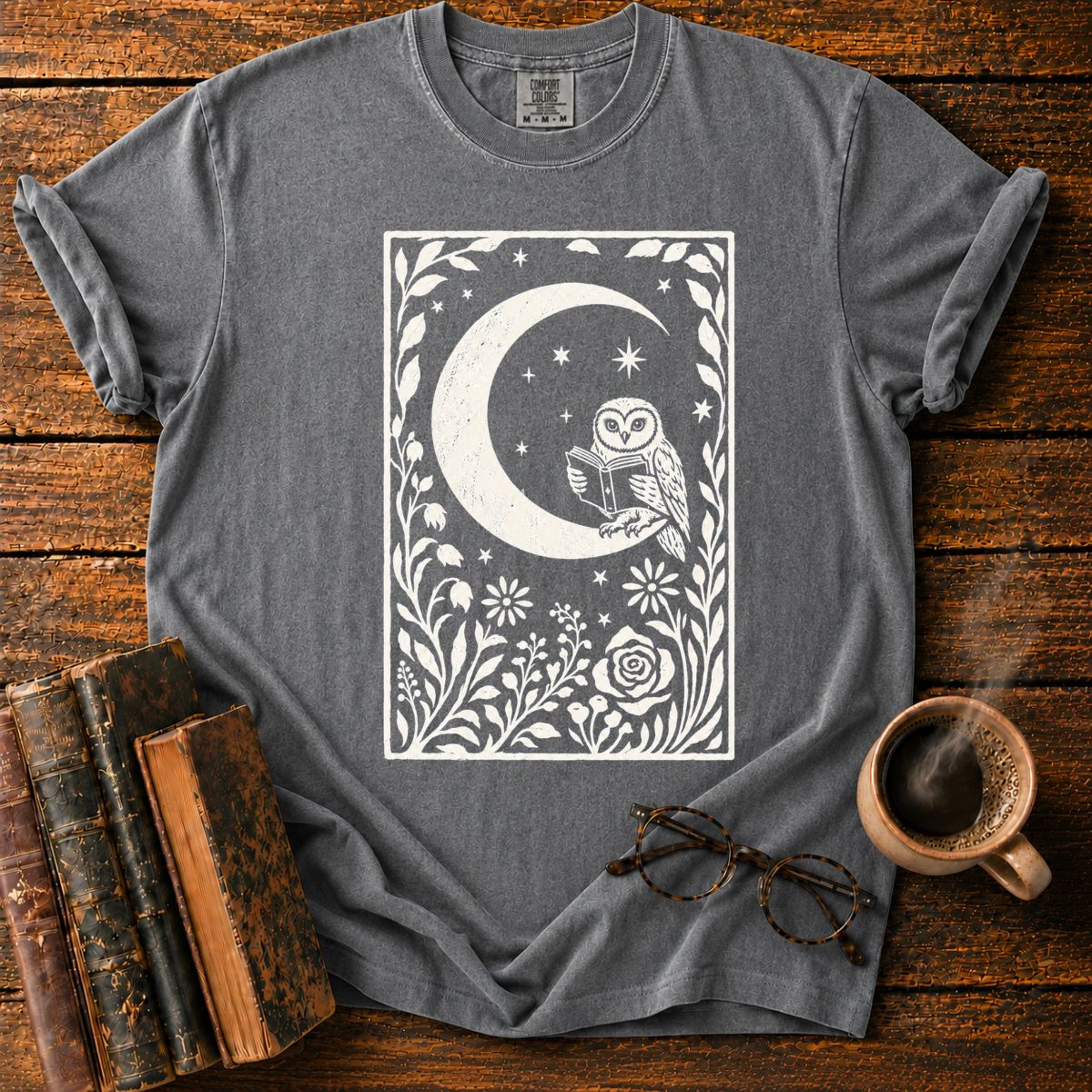 Owl Reading Beneath the Stars T-Shirt