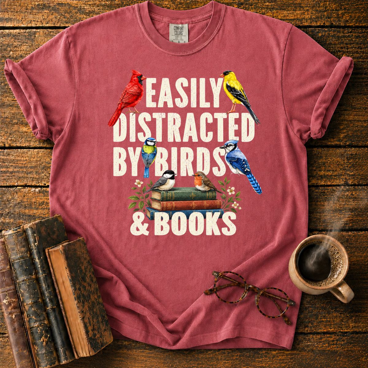 Easily Distracted by Birds & Books T-Shirt