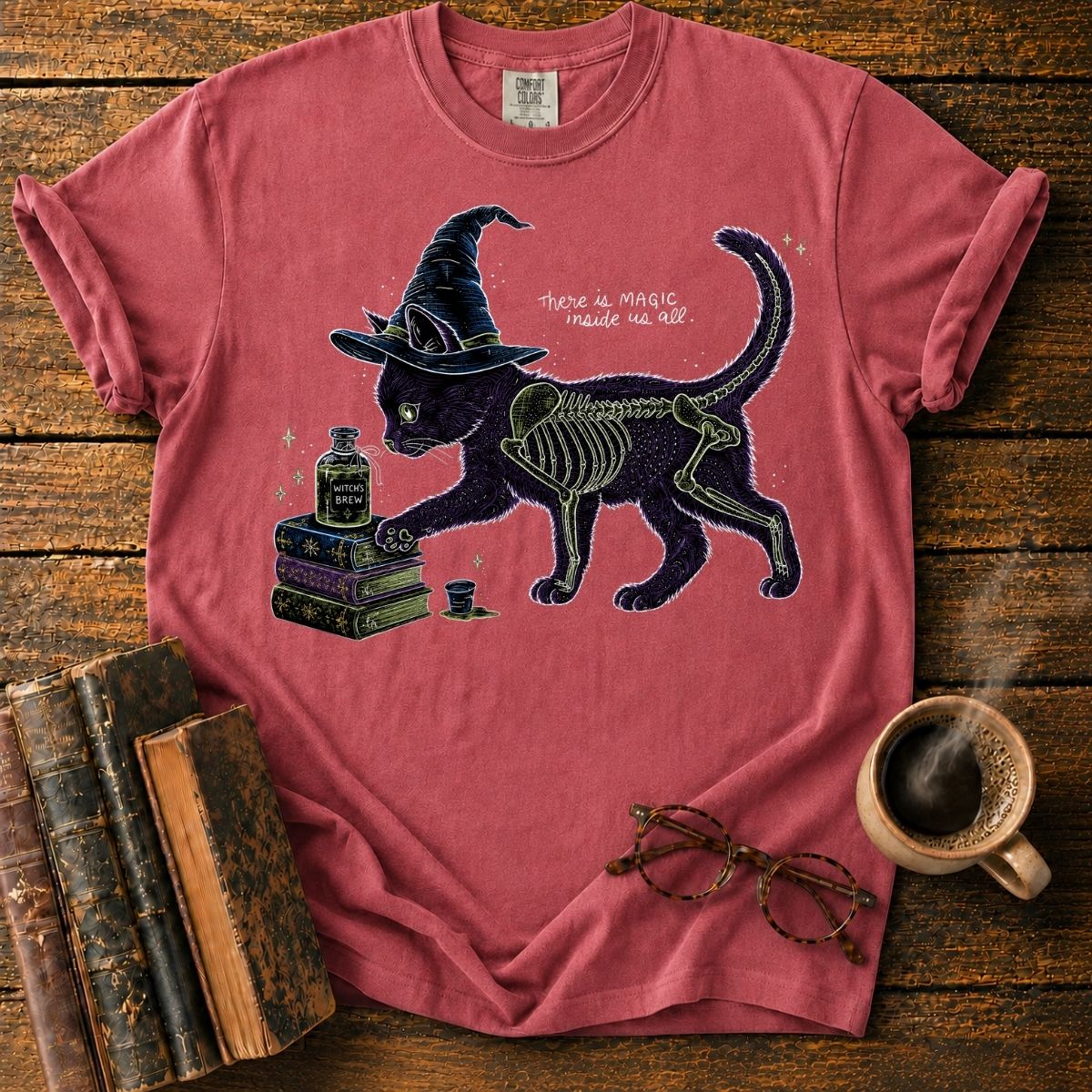 Occult Cat Witch and Magical Books T-Shirt