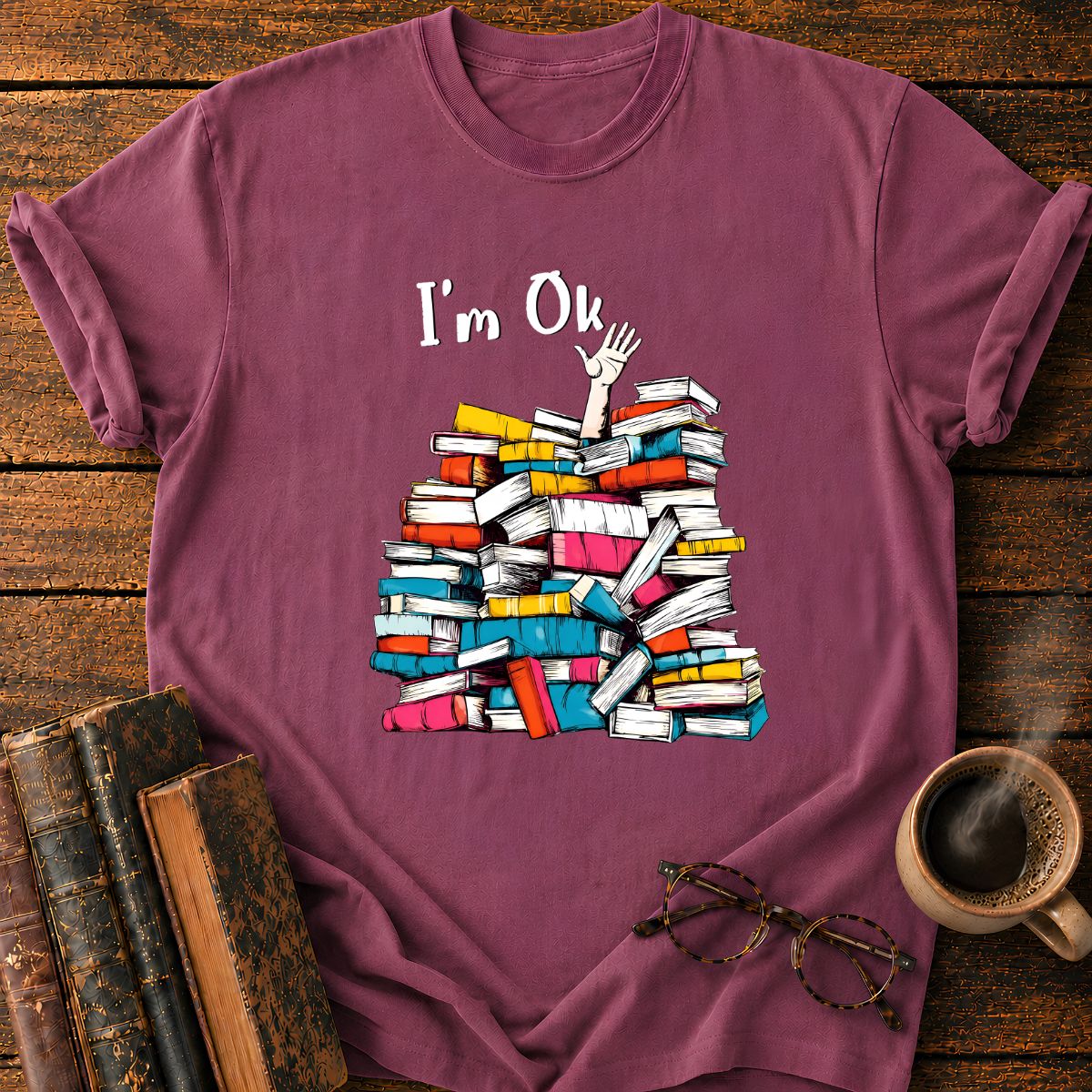 Book Pile With A Raised Hand T-Shirt