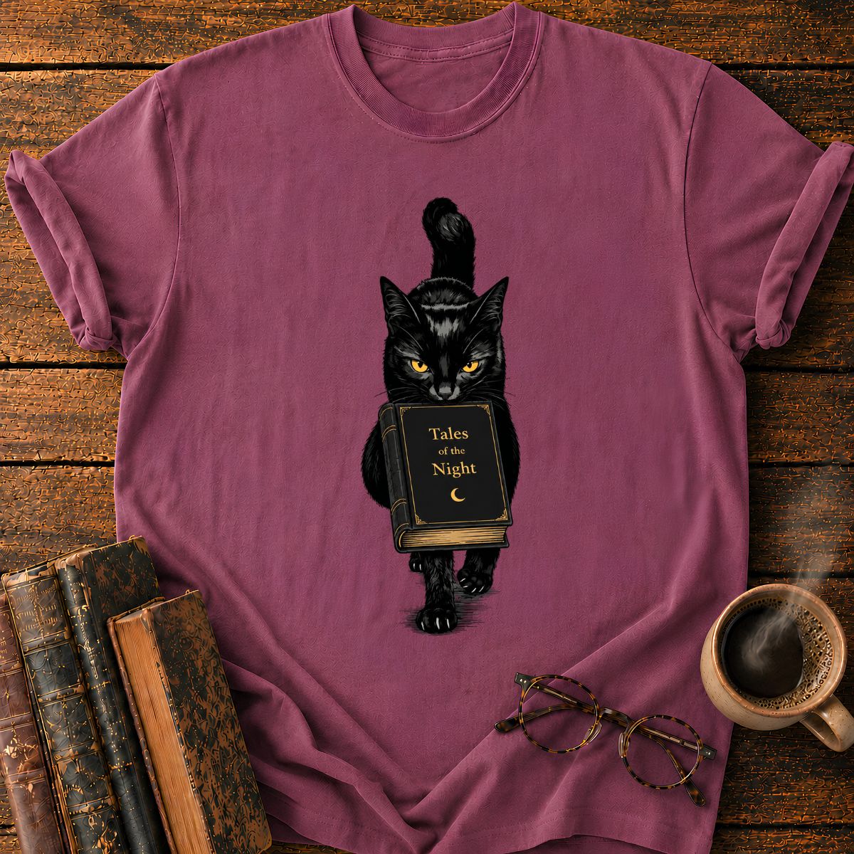 Black Cat With A Book T-Shirt