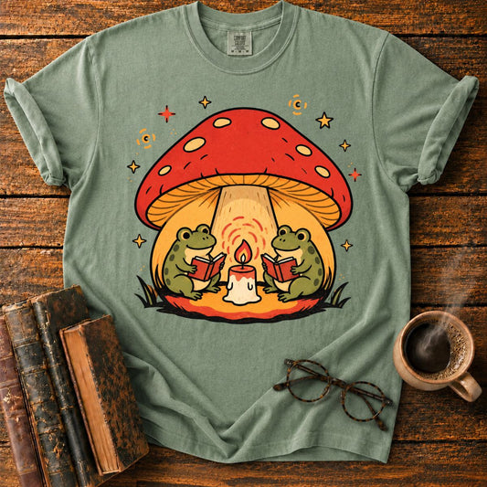 Frogs Reading Beneath a Mushroom House T-Shirt