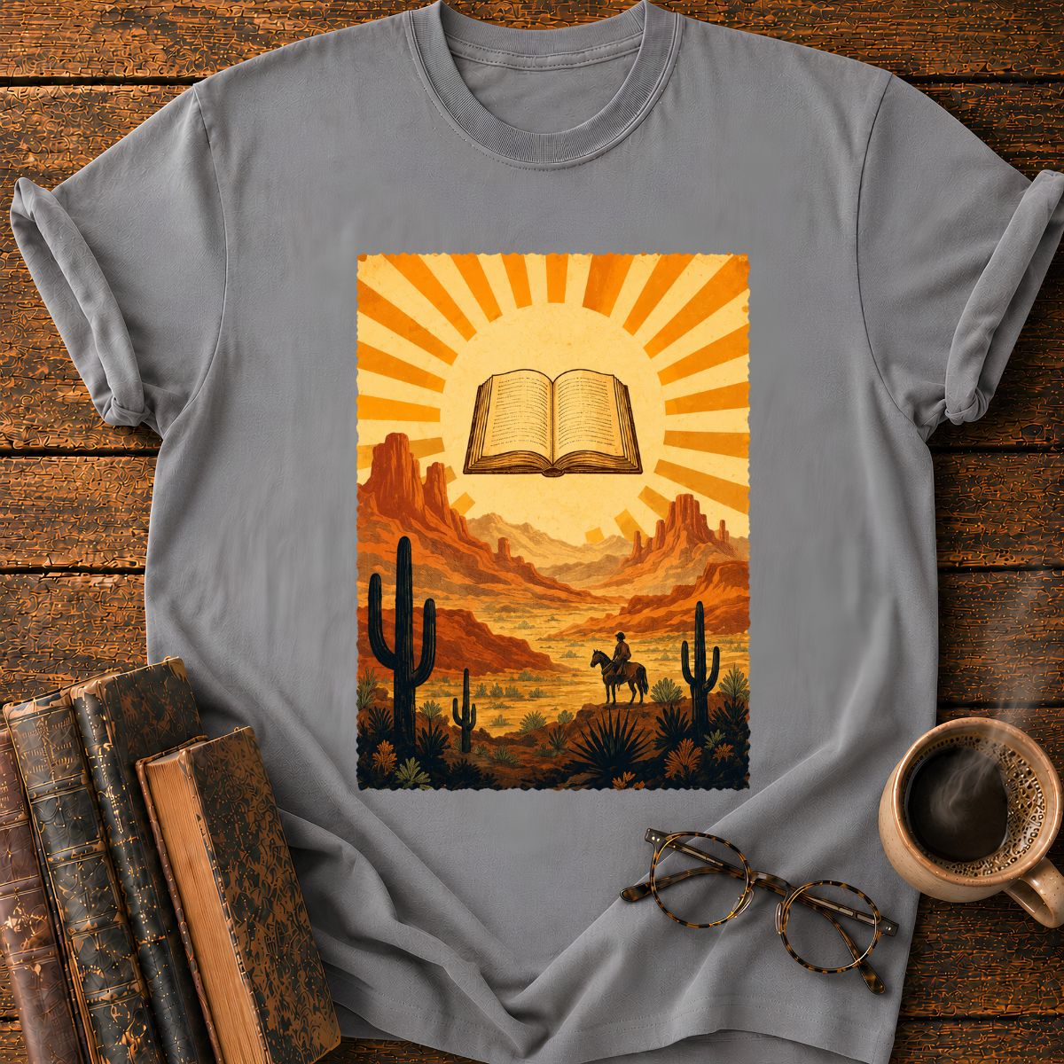 Vintage Desert Sunburst with Book T-Shirt