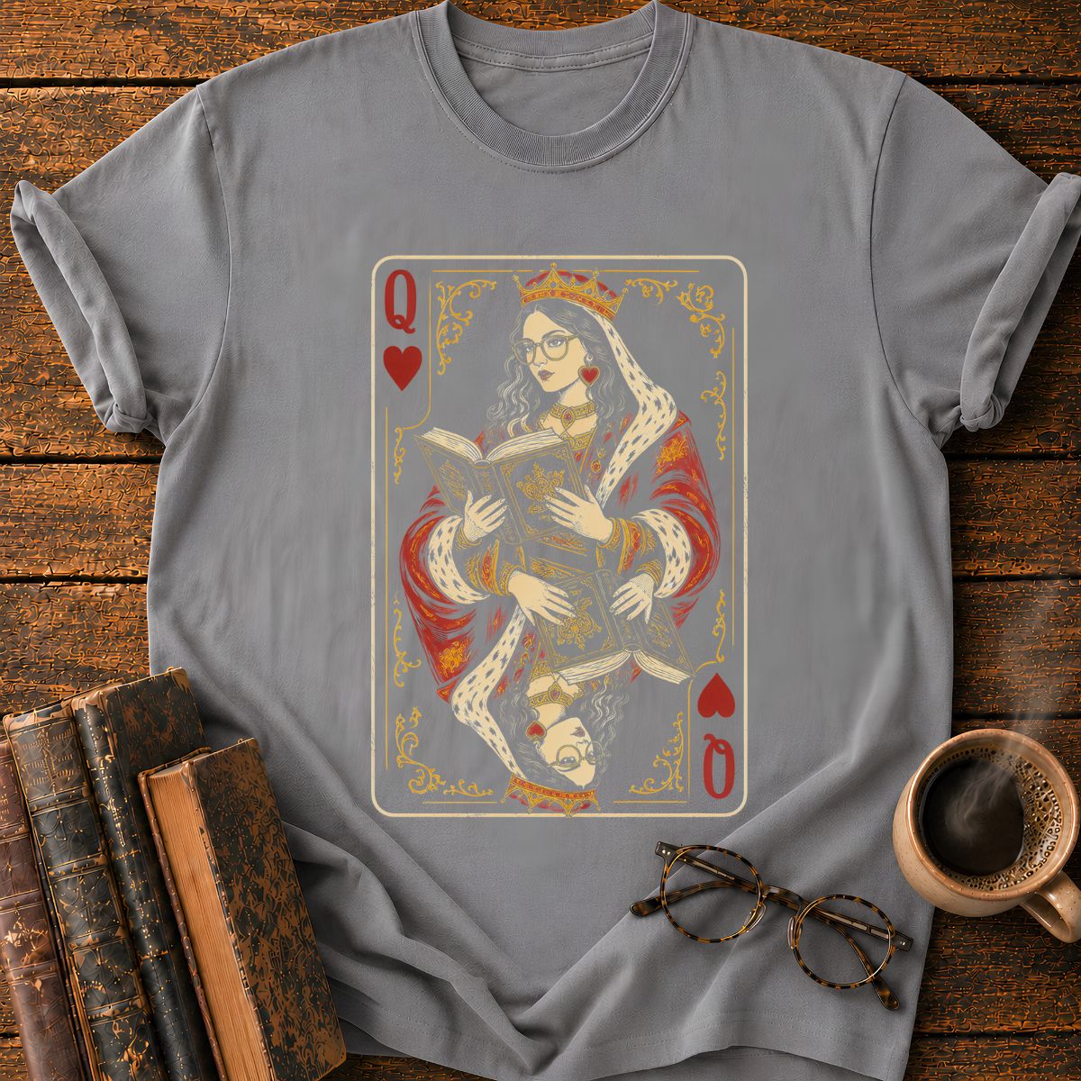 Queen of Hearts Reading Antique Book T-Shirt