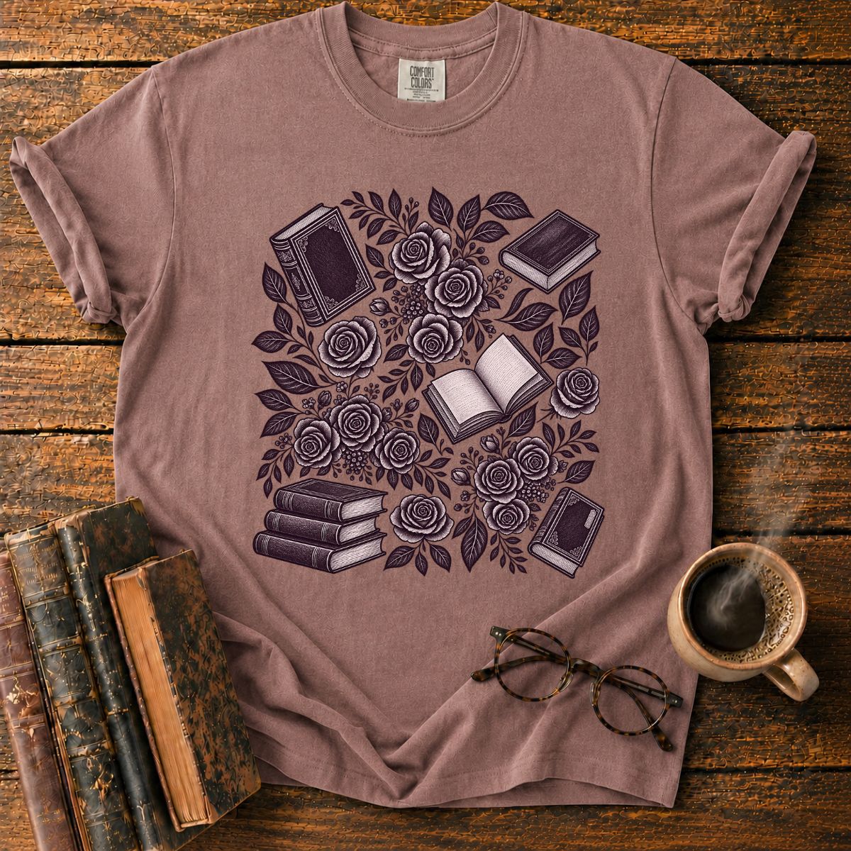 Inkbound Roses and Vintage Books T-Shirt
