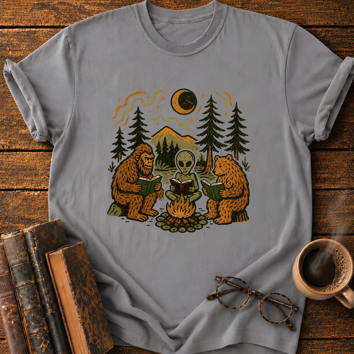 Campfire Friends Reading T-Shirt