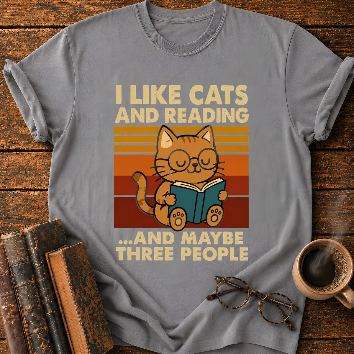 Retro Cat Reading T-Shirt
