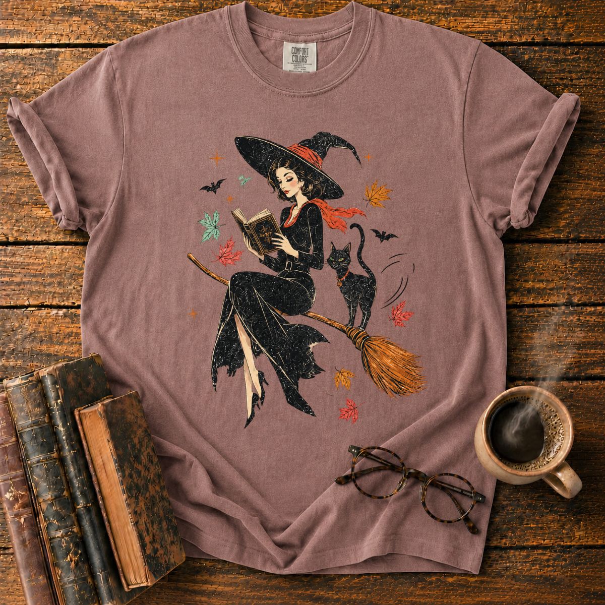 Witch Reading on a Broomstick T-Shirt