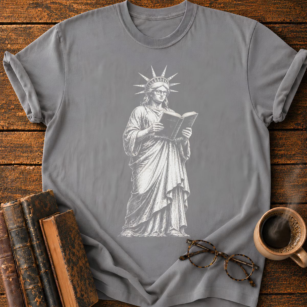 Engraved Liberty Reading a Book T-Shirt