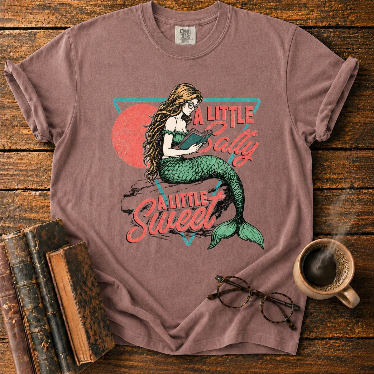 Mermaid Reading in Retro Salty Sweet Style T-Shirt