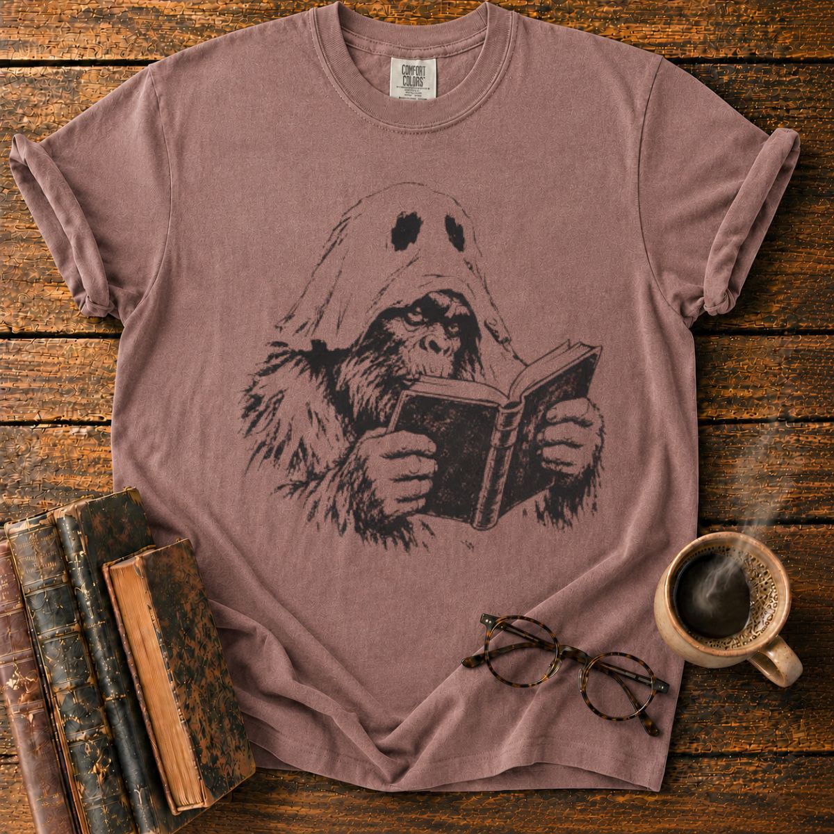 Ghost Bigfoot Reading T-Shirt