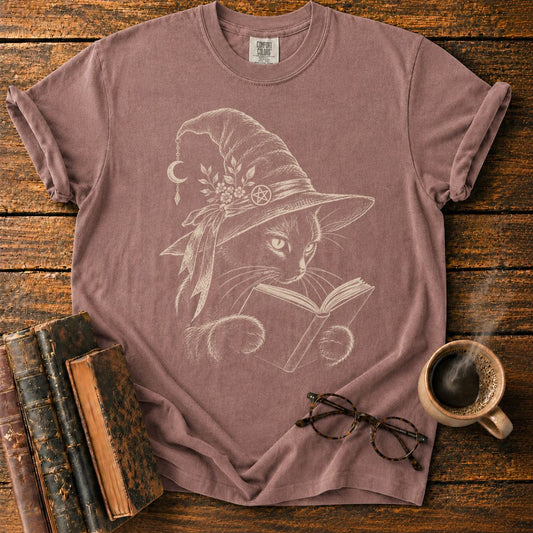 Witchy Cat Reading Under Moonlight T-Shirt