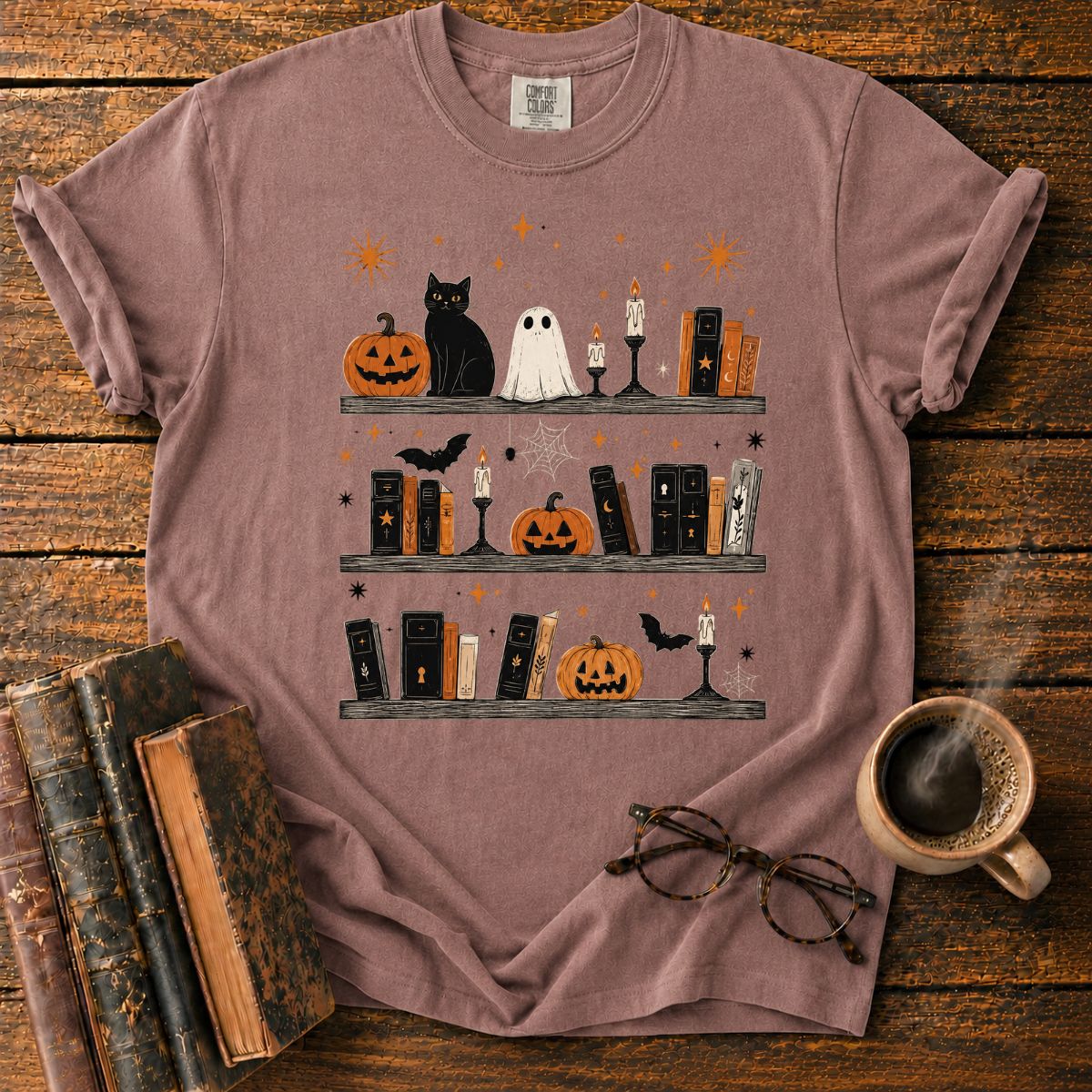 Spooky Halloween Bookshelf Display T-Shirt