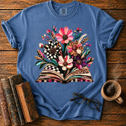 Floral Bouquet Rising from Book T-Shirt