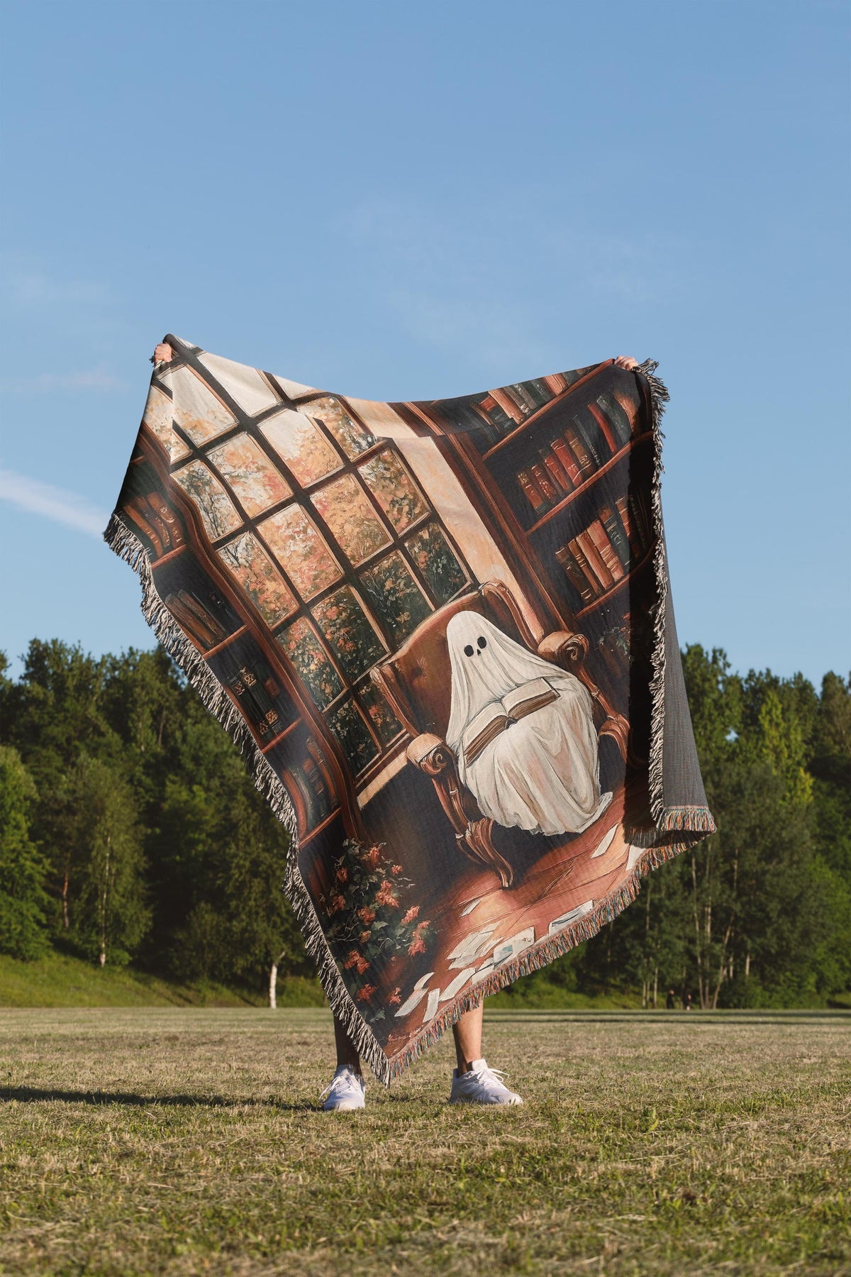 Ghost Reading Library Woven Blanket
