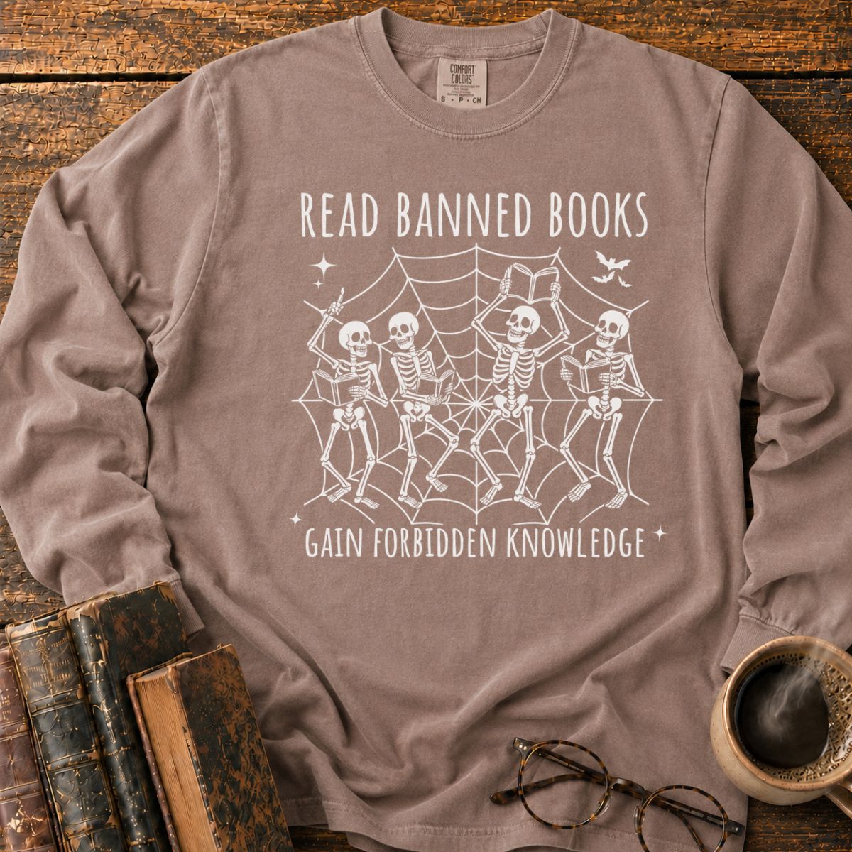 Dancing Skeletons Reading Banned Books Long Sleeve T-Shirt