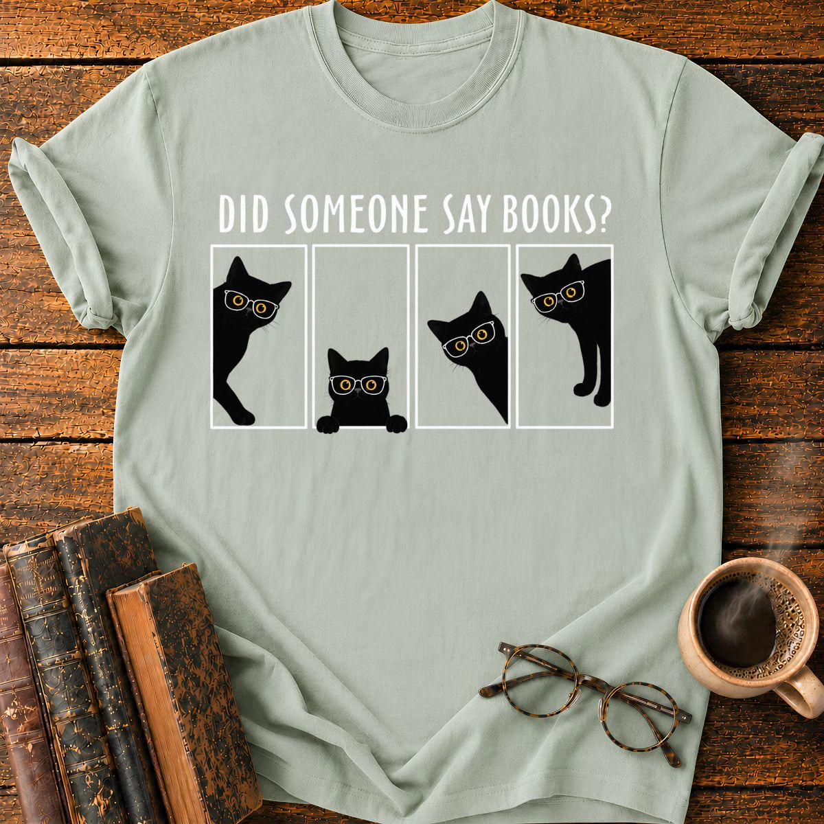 Bookish Cats in Comic Panels T-Shirt