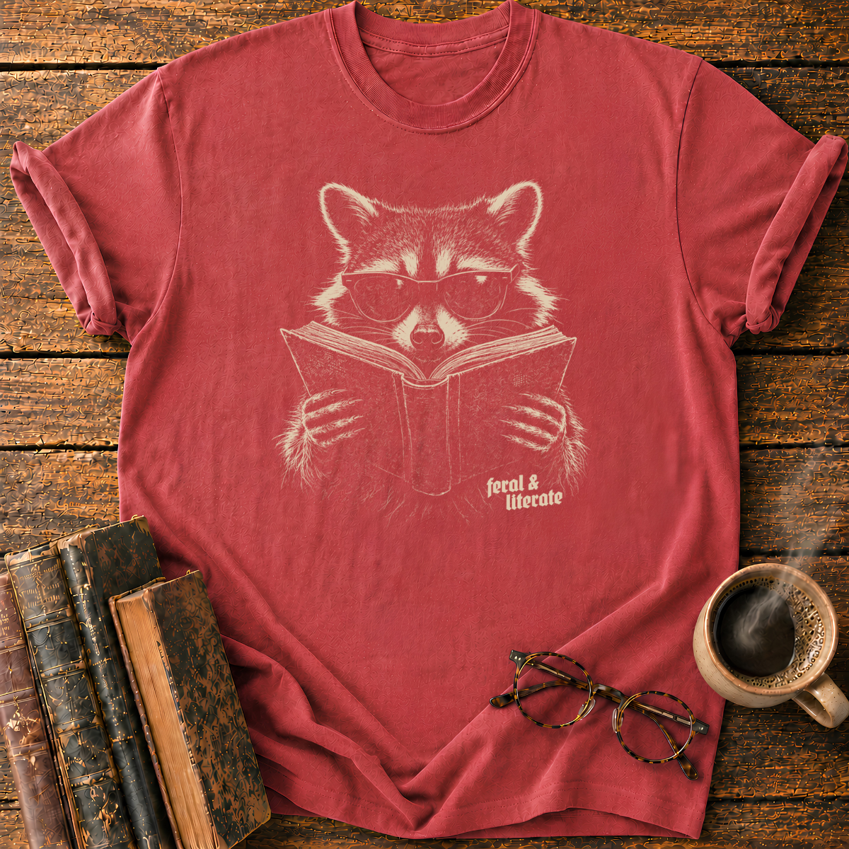 Raccoon Reading a Book T-Shirt
