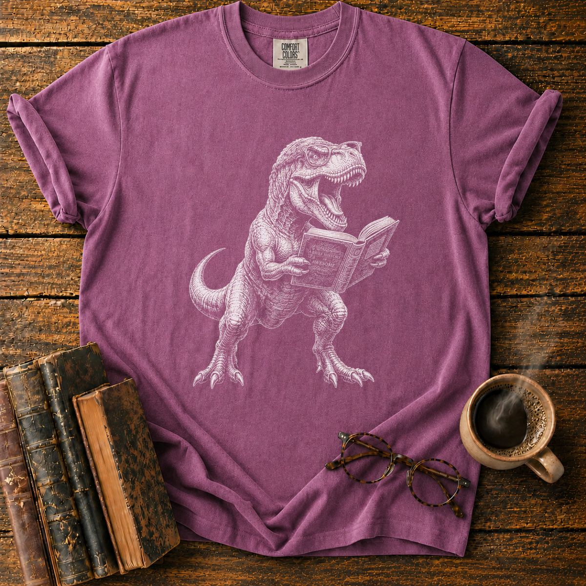 Nerdy T. Rex Reading T-Shirt