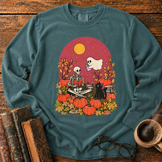 Skeleton Ghost Reading LS T-Shirt