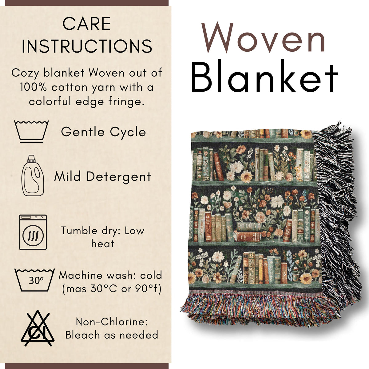 Wildflower Bookshelf Woven Blanket