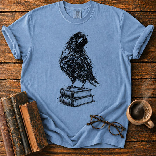 Ink-Crow Perched on Old Books T-Shirt