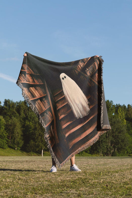 Ghost in Library Woven Blanket