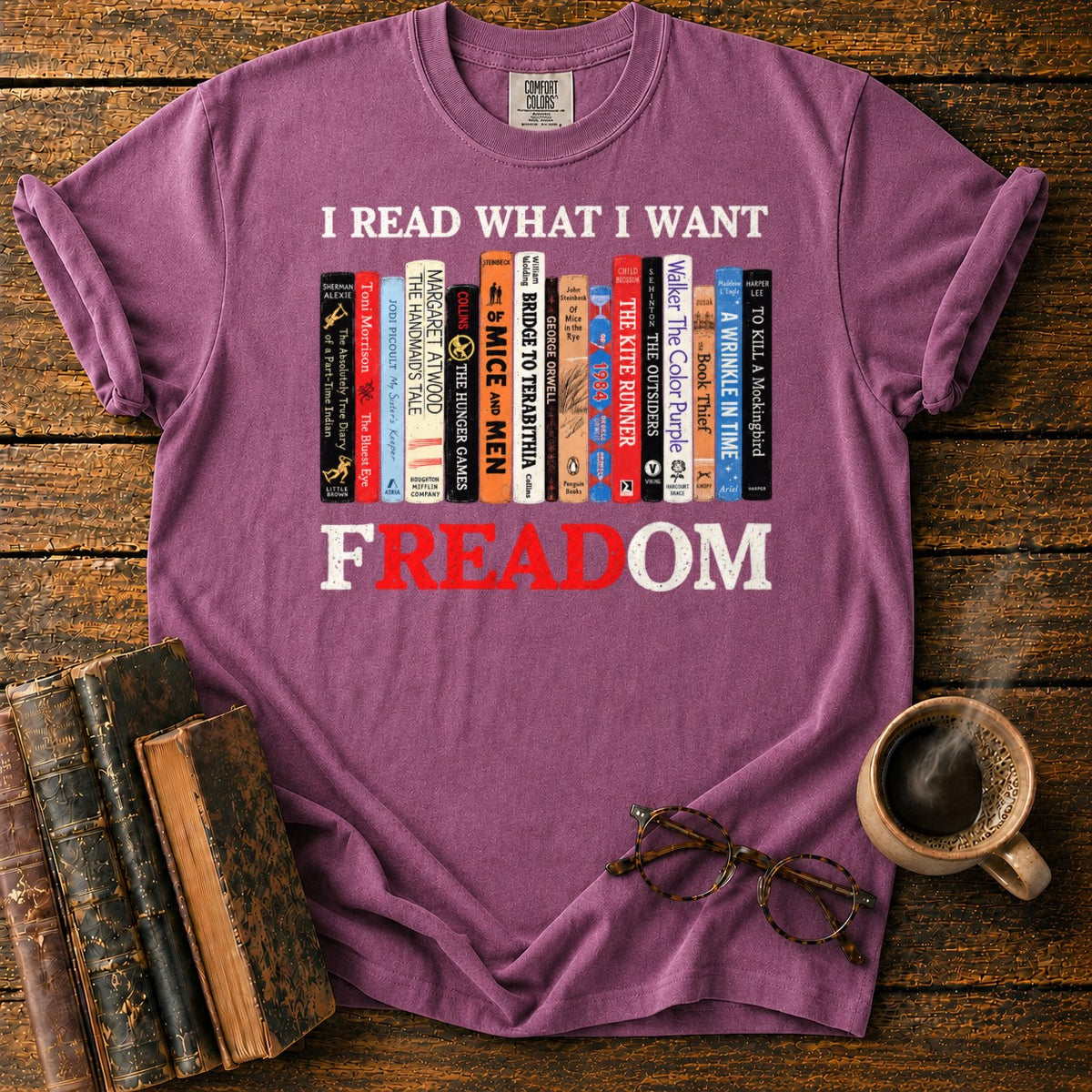 001 T-Shirt in Berry – BooksThreads
