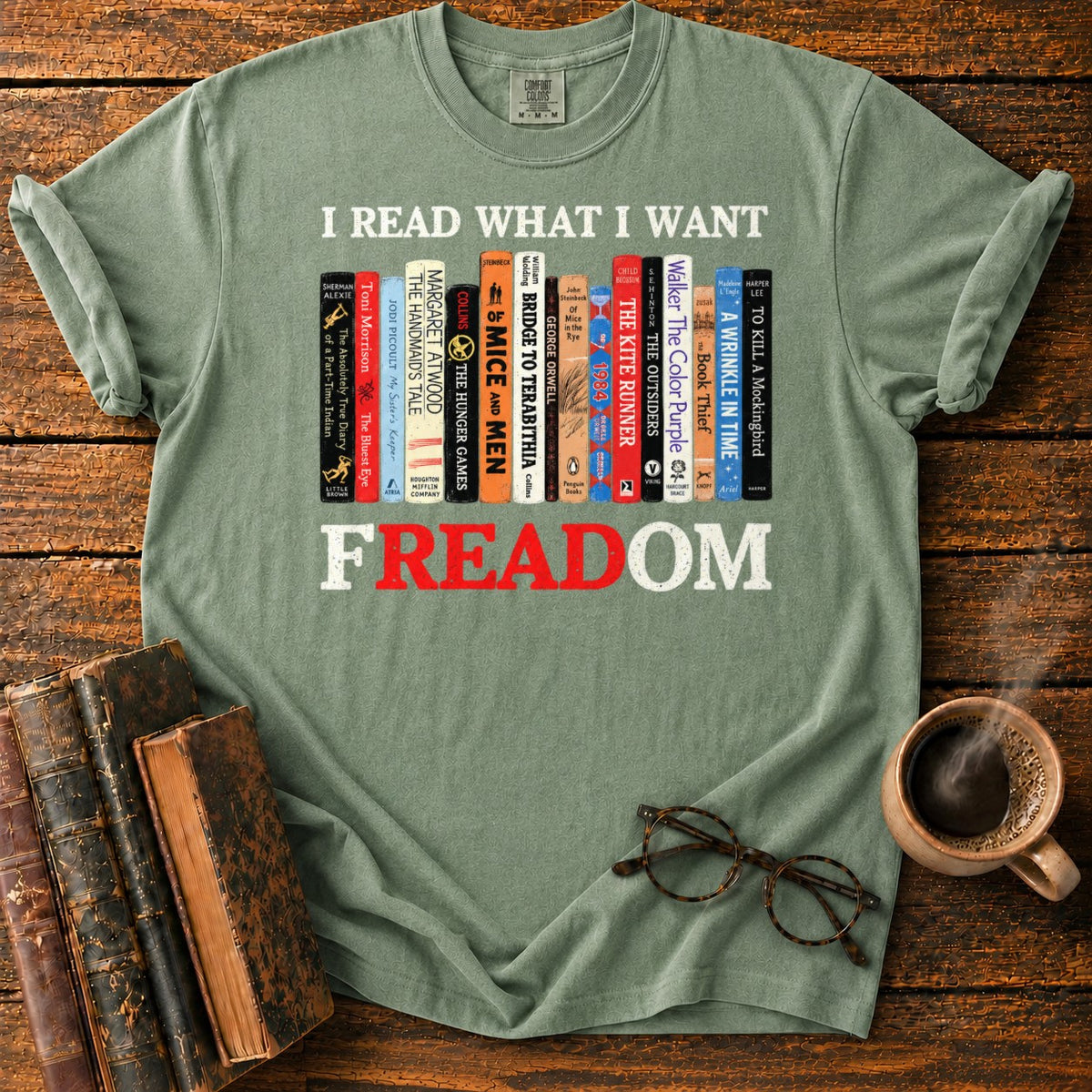 001 T-Shirt in Moss – BooksThreads