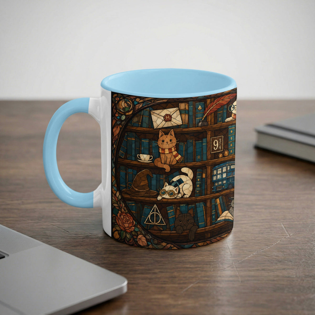 Enchanted Bookshelf Cats Mug