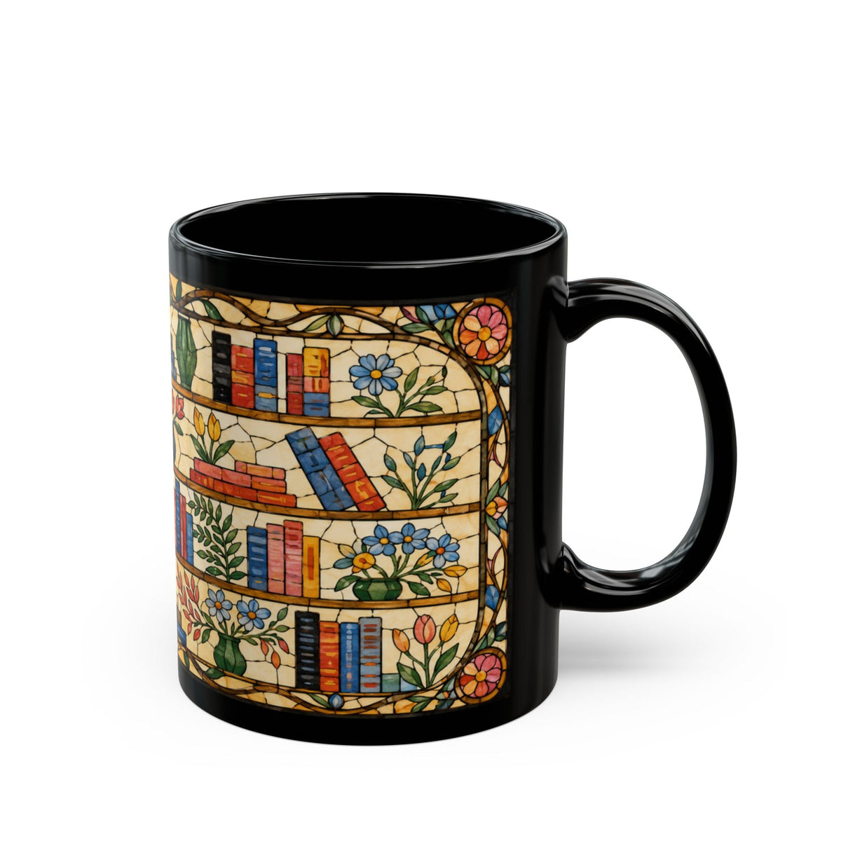 Literary Stained Glass Bookshelf Mug