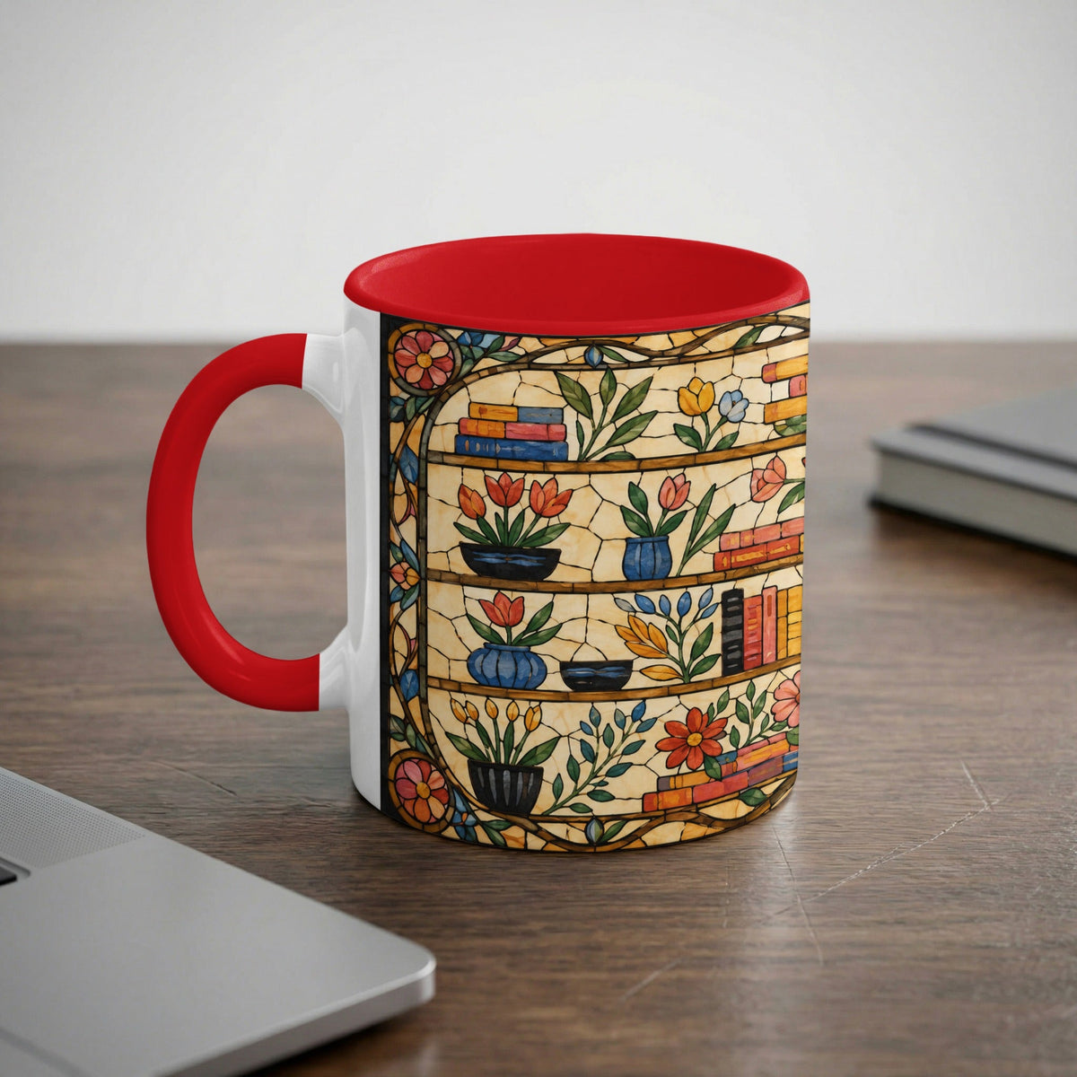 Literary Stained Glass Bookshelf Mug