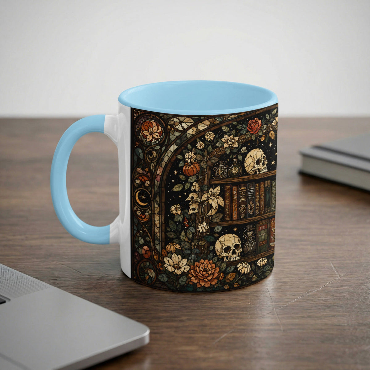 Dark Academia Bookshelf Stained Glass Mug
