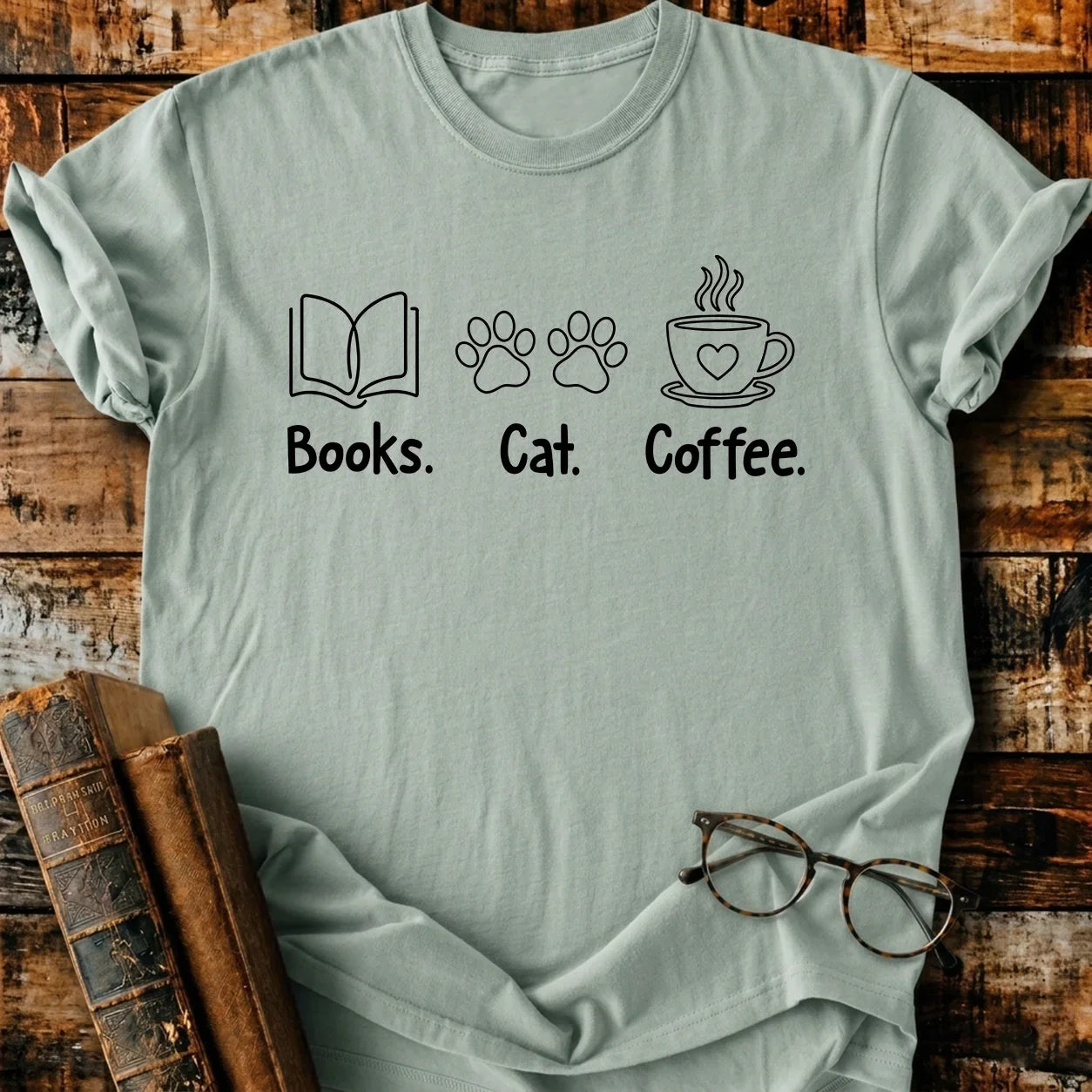 Book Cat Coffee T-Shirt