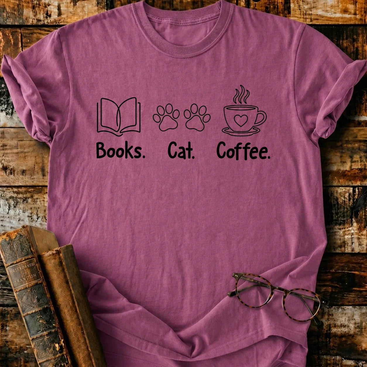 Book Cat Coffee T-Shirt