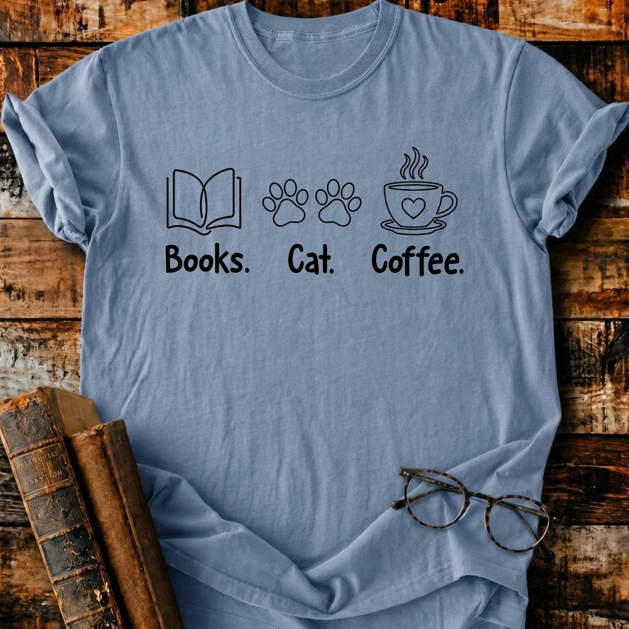 Book Cat Coffee T-Shirt