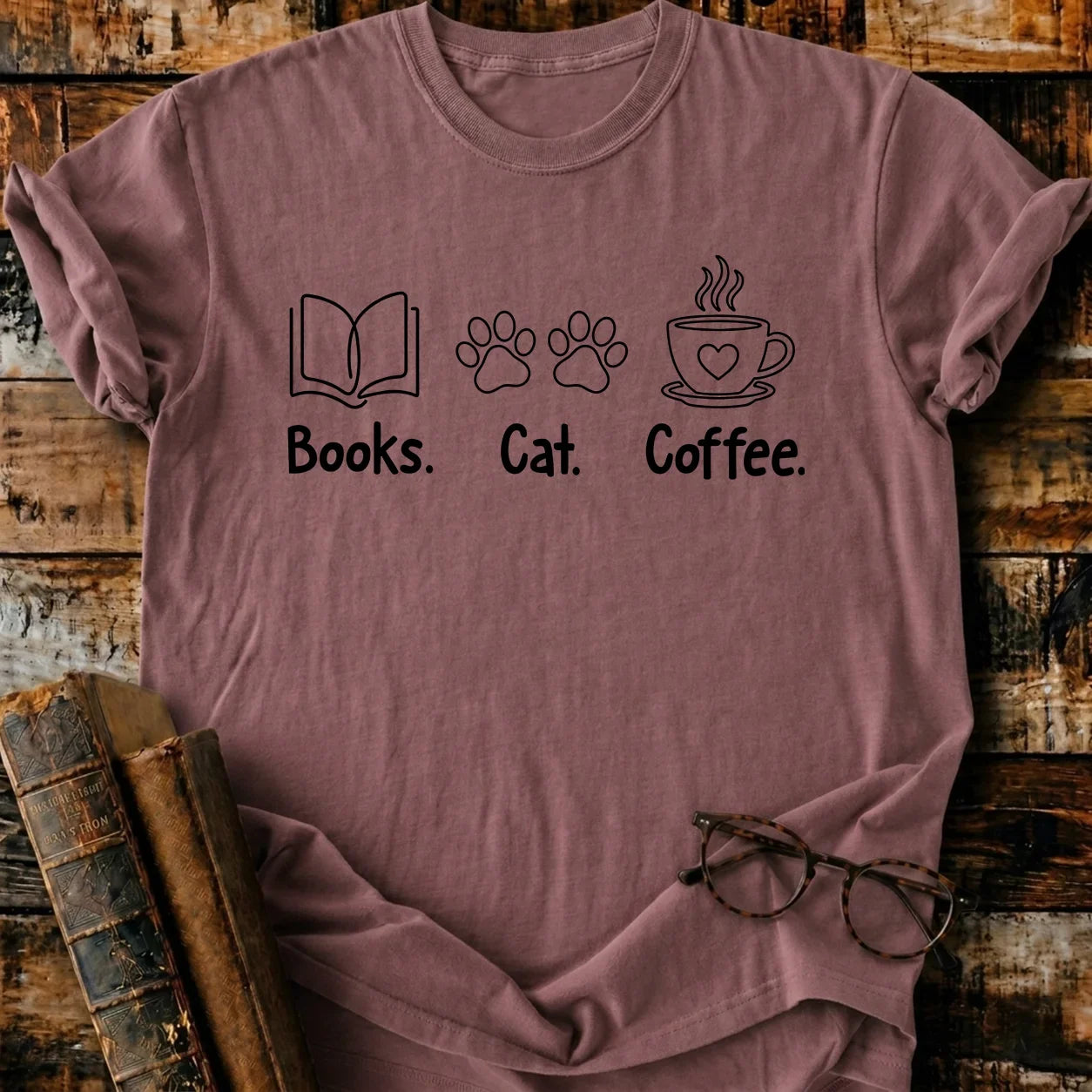 Book Cat Coffee T-Shirt