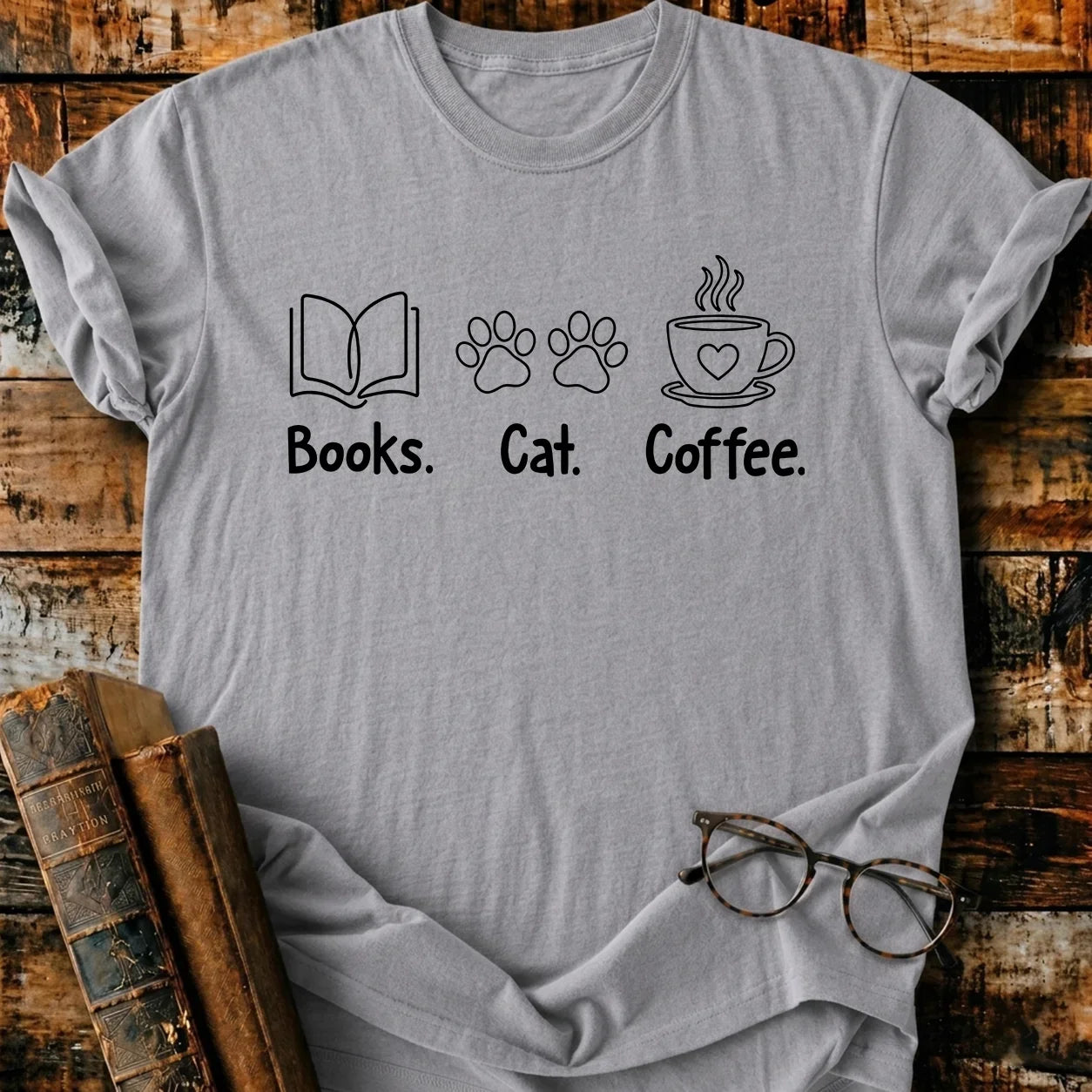 Book Cat Coffee T-Shirt