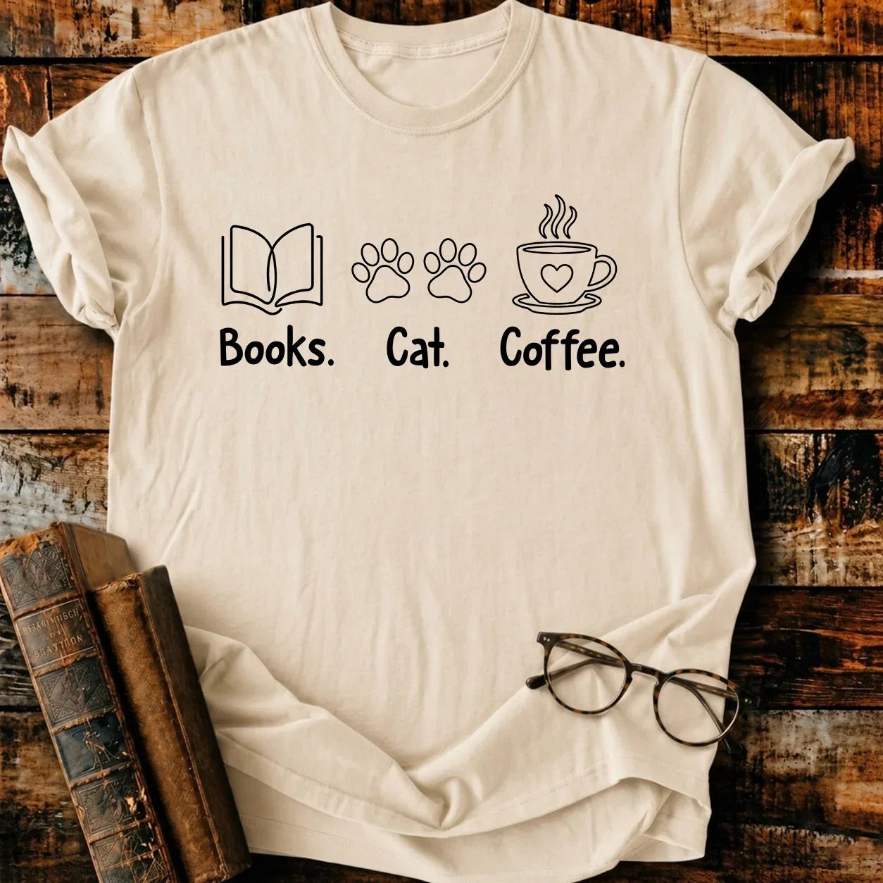Book Cat Coffee T-Shirt