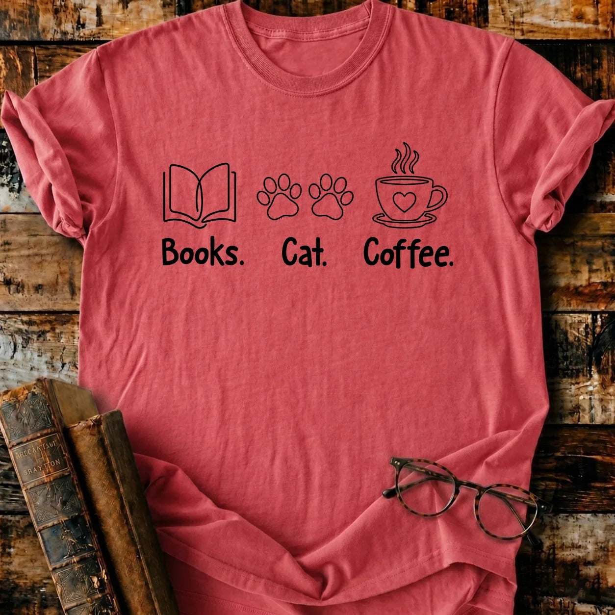 Book Cat Coffee T-Shirt
