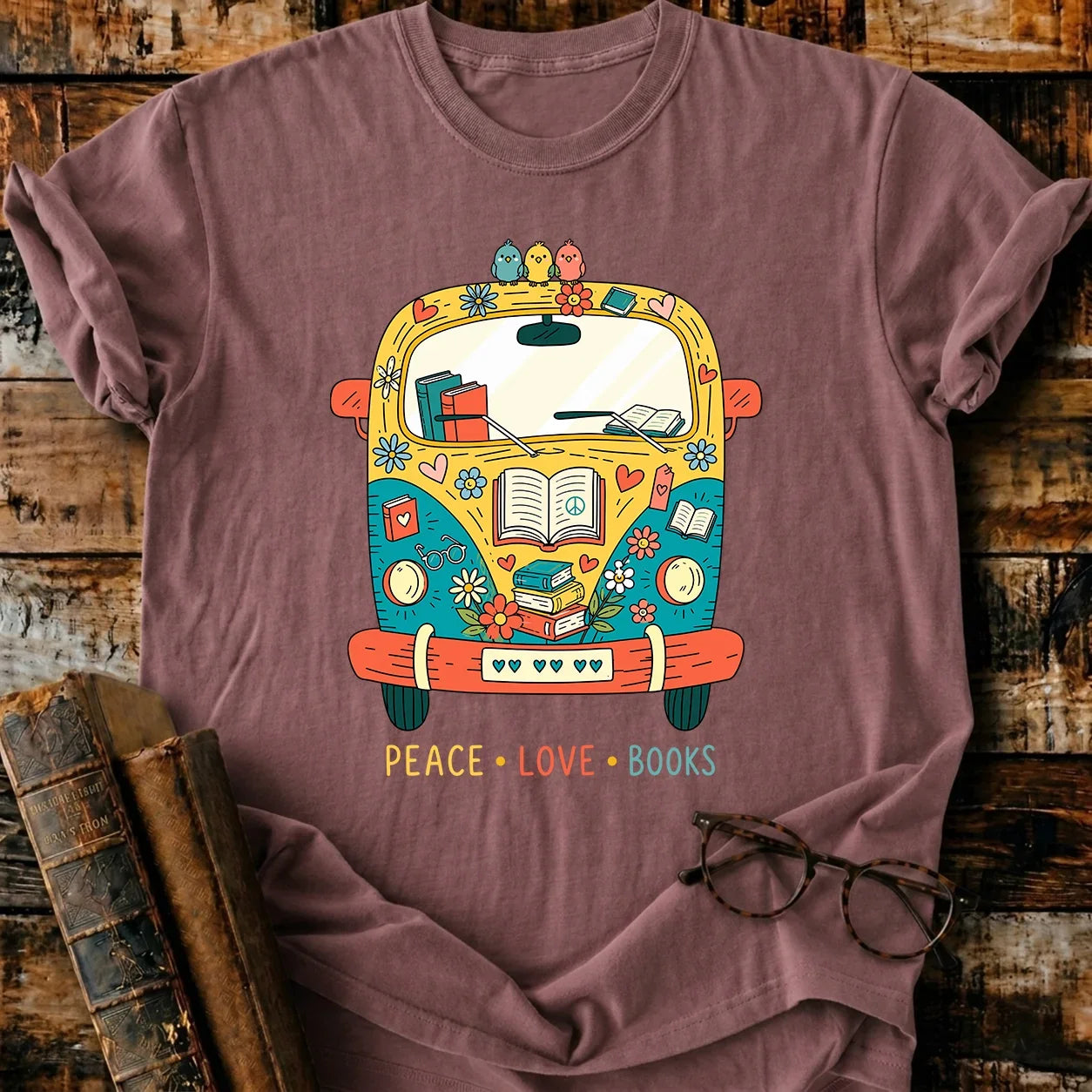 Peace Love Book T-Shirt