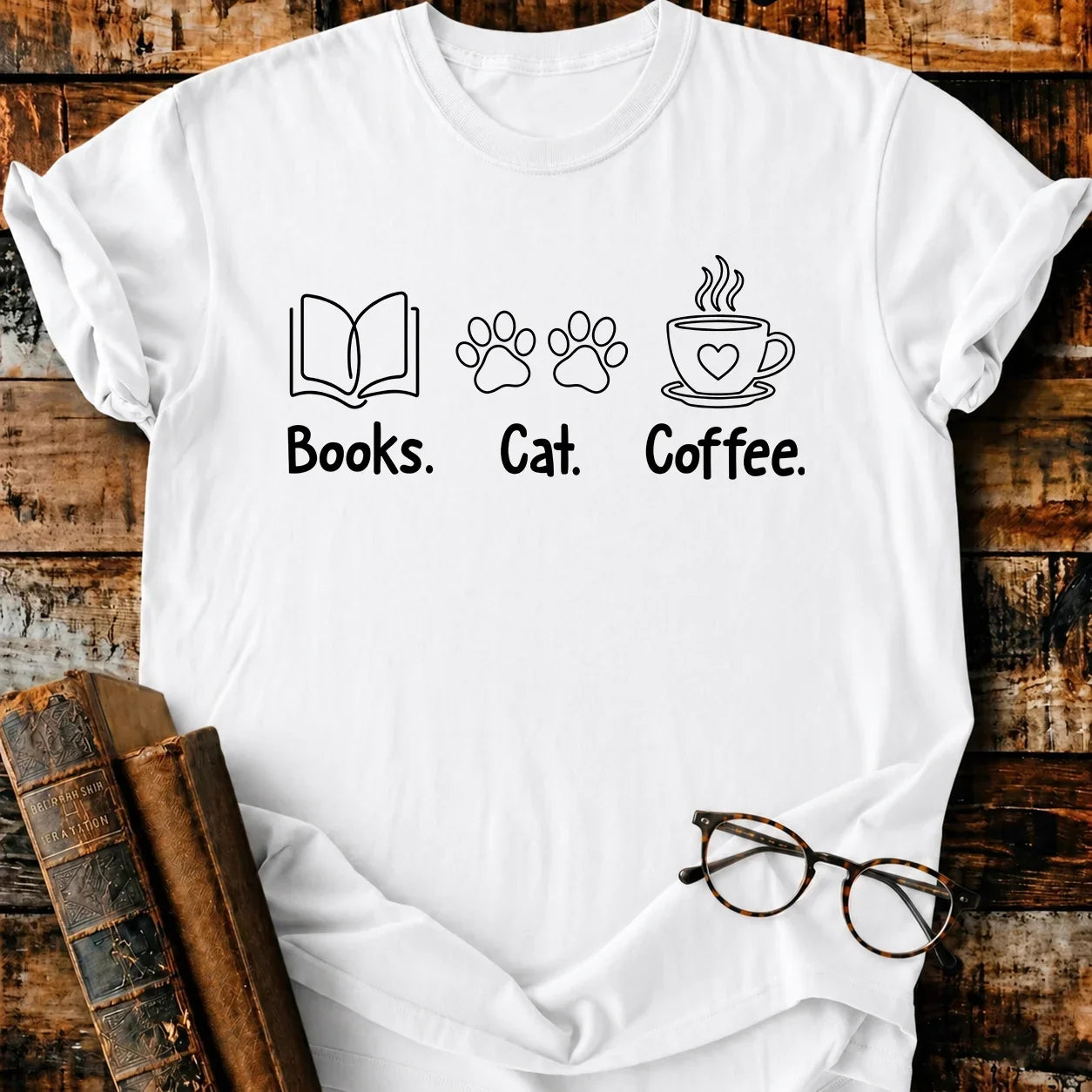 Book Cat Coffee T-Shirt