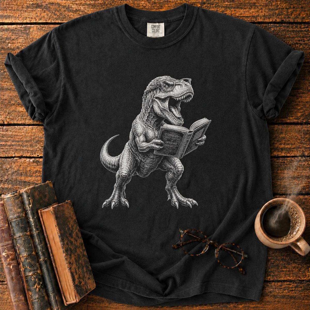 Nerdy T. Rex Reading T-Shirt