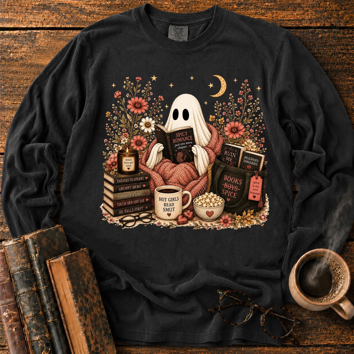Ghost Reading Spicy Romance LS T-Shirt