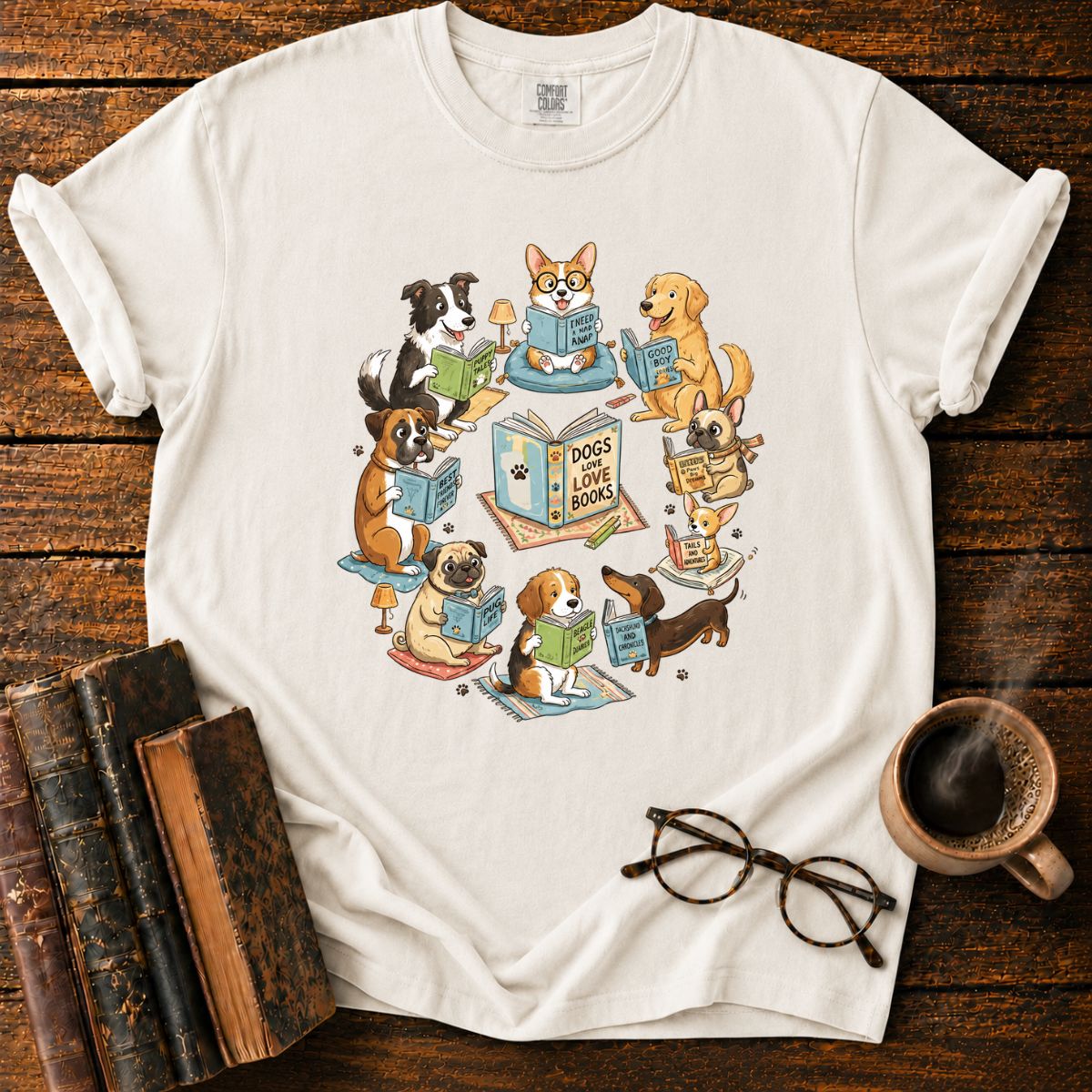 Cozy Dogs in a Reading Circle T-Shirt