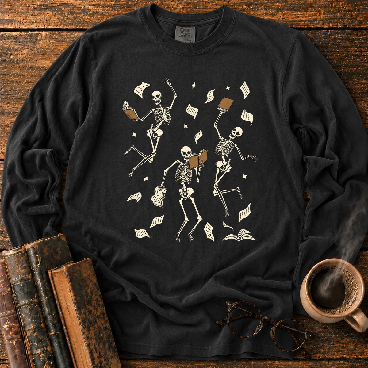 Dancing Skeletons Books LS T-Shirt
