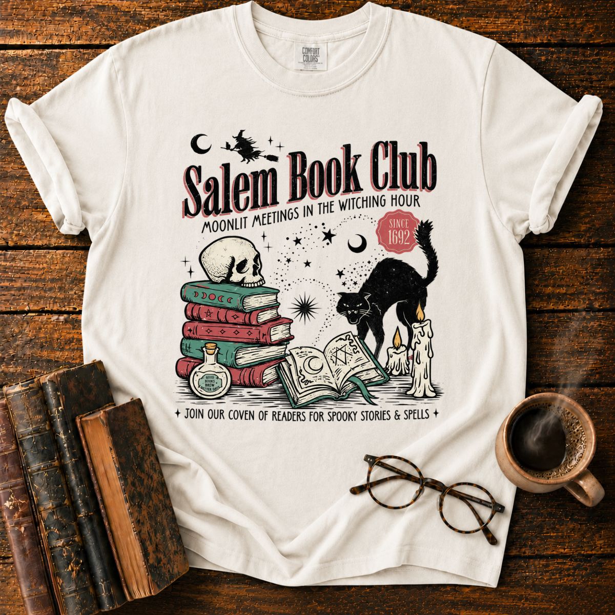 Salem Book Club Black Cat Witchy T-Shirt