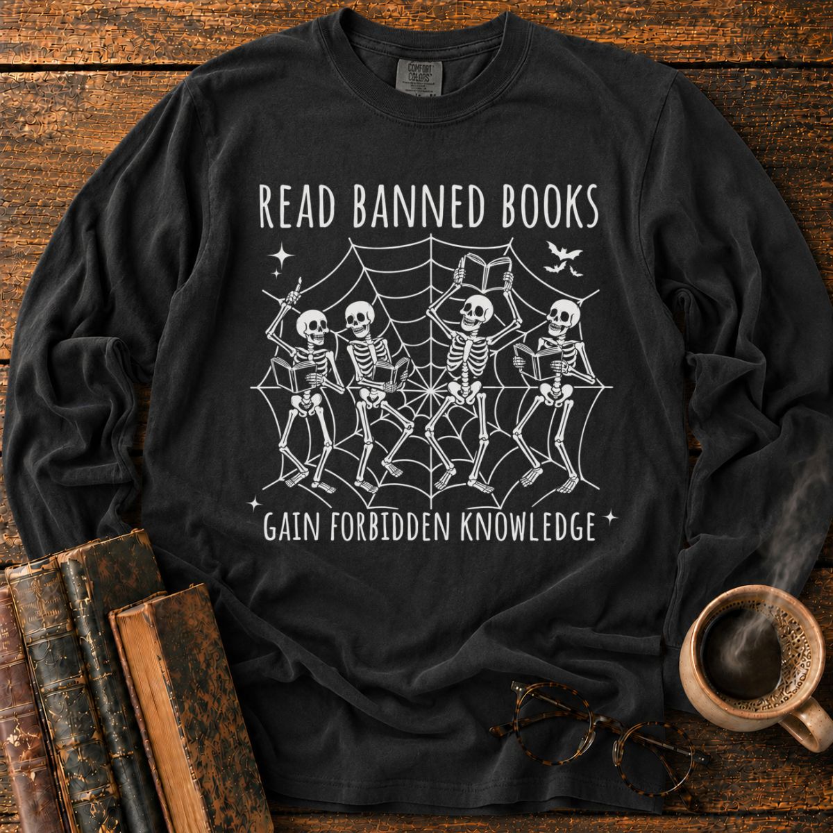 Dancing Skeletons Reading Banned Books Long Sleeve T-Shirt